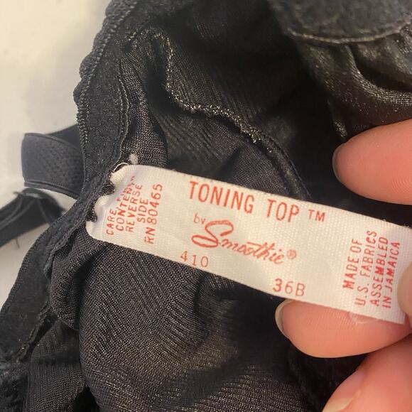 VTG Toning Top Women 36B Cami Shape Wear Black Lace Goth Grunge Adjustable Strap - Picture 3 of 9